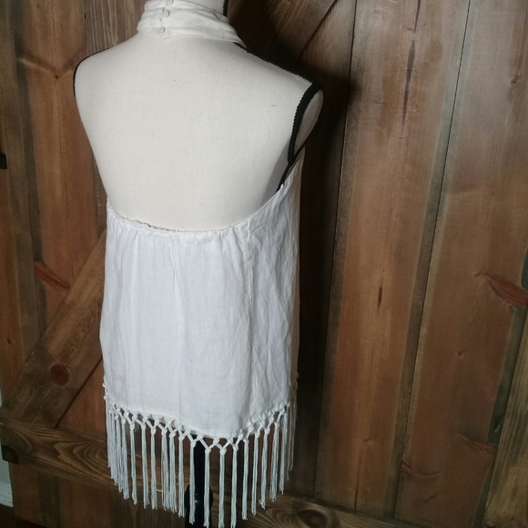 Zara Tops Zara White Linen Halter Fringe Hem Sz S Poshmark